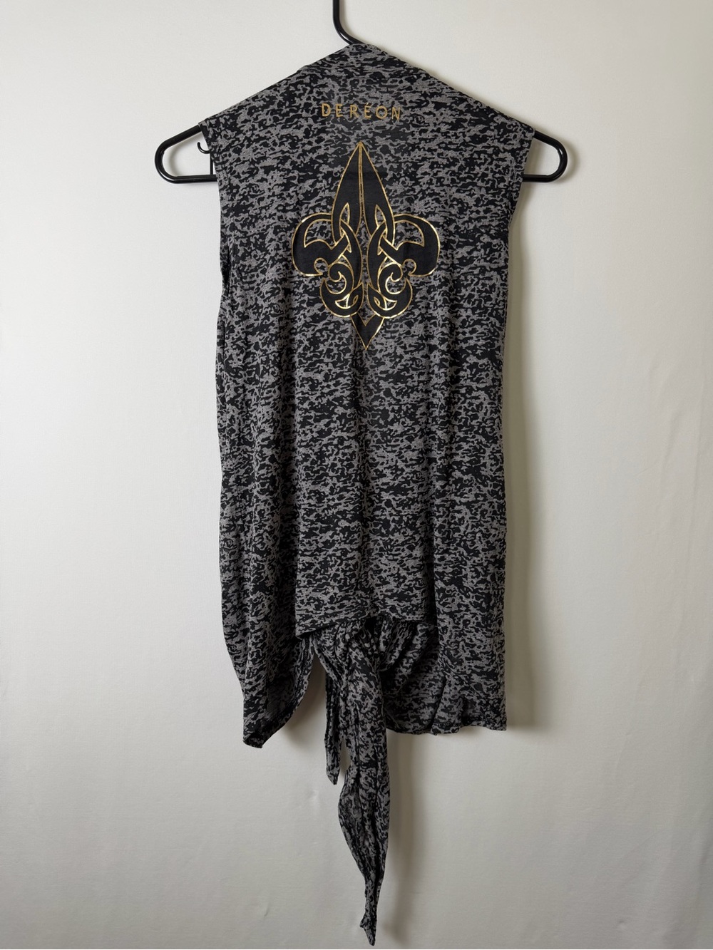 Dereon Lightweight Long Vest Womens Medium  Abstract Print Tie-Front Draped